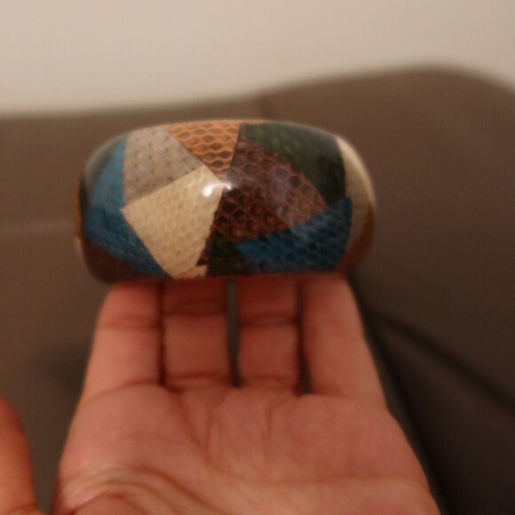 $450 ETRO cuff bangle bracelet multicolor teal, brown, grey, green, and cream - Picture 2 of 13
